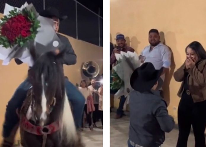 Novio llega a pedir matrimonio montado en un caballo