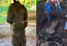 Hallan escultura de un guerrero decapitado en México