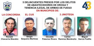 Delincuentes capturados por autoridades en Jinotega