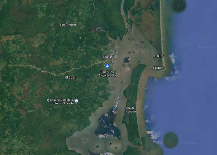 Foto: Ciudad de Bluefields, desde vista satelital / Google Maps