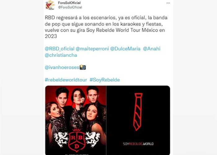 Confirman donde RDB comenzará su gira "Soy Rebelde"