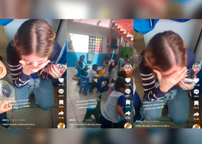 Captan llorando a “moco tendido” a una maestra porque no podrá ver a RBD