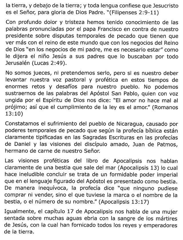 Distritos pastorales envían carta al pueblo de Nicaragua