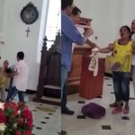 Mujer poseída entra a una iglesia para destruir la imagen del Divino Niño