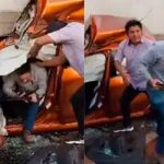 Hombre sale ileso al ser aplastado por un tráiler (VIDEO)