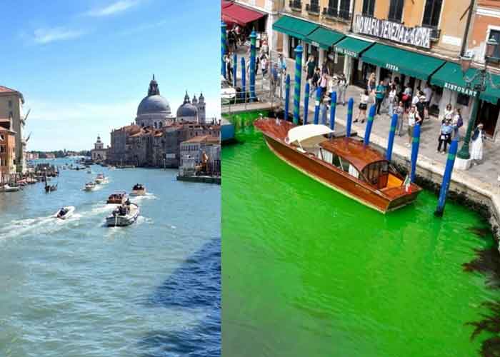  El agua del Gran Canal de Venecia se tiñe de verde  