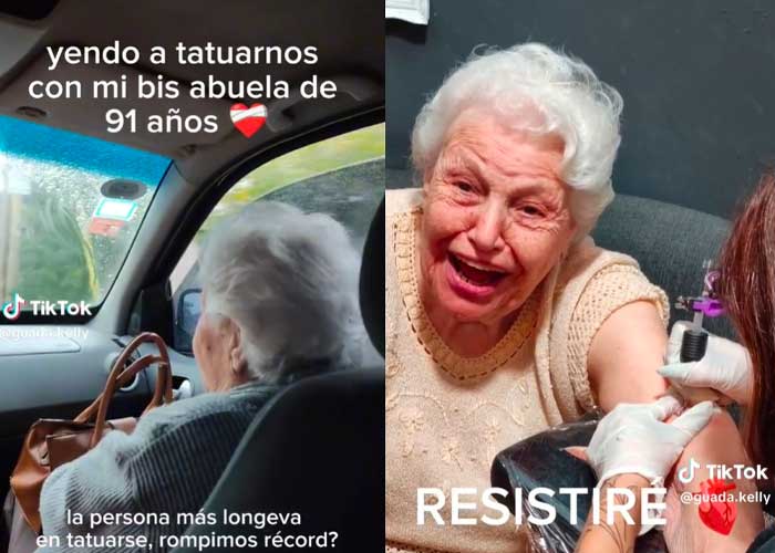 Abuelita sin tanto cuanto se hace su primer tatuaje 