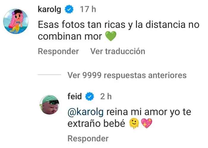Con ardientes mensajes en Instagram Karol G y Feid confirman romance 