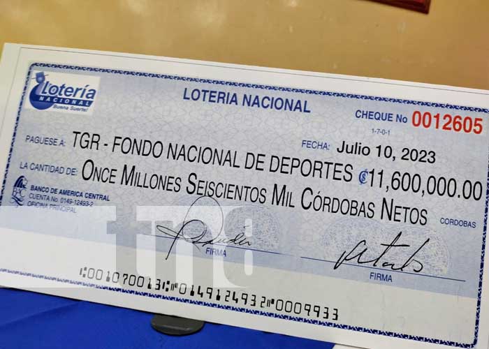 Foto: Lotería Nacional entrega "utilidades" para seguir promoviendo el deporte  y programas sociales en Nicaragua /TN8.