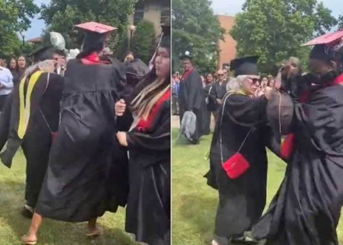 Joven se pelea con su maestra en plena graduación