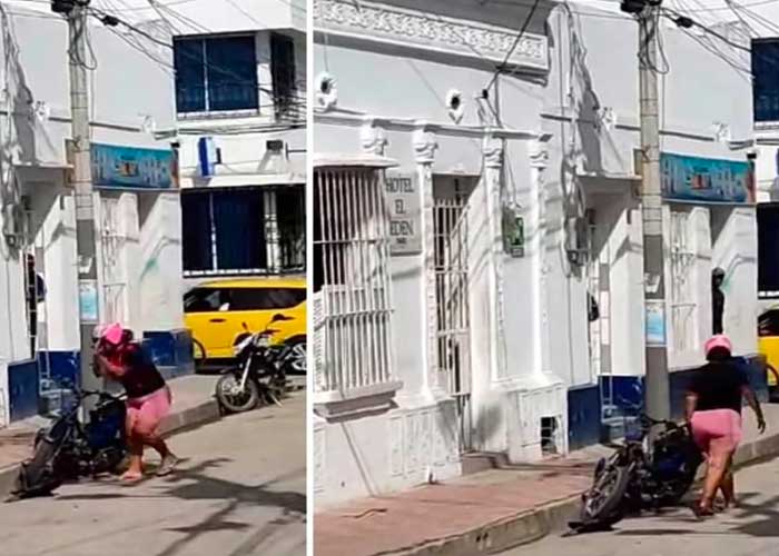 Encontró la moto de su esposo afuera de un hotel y la destruyó