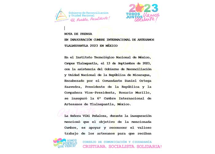 Nicaragua participó en la inauguración Cumbre Internacional de Artesanos TLALNEPANTLA en México