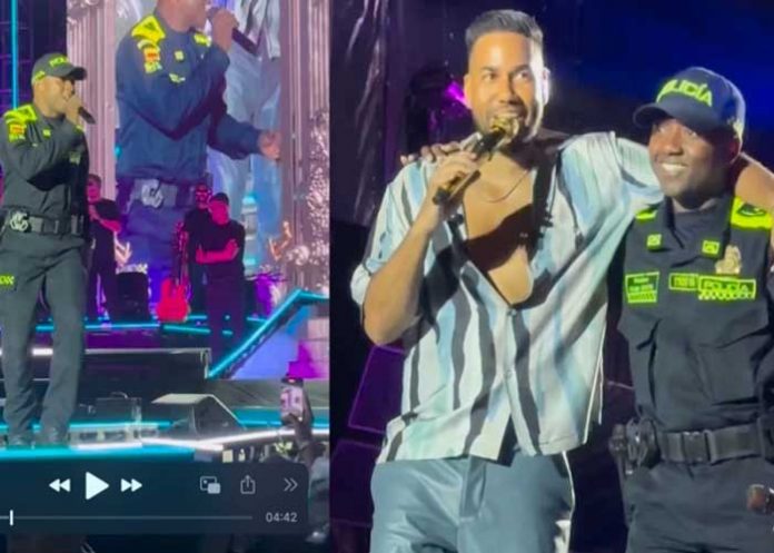 Foto: ¡Épico! Agente Policial y Romeo Santos comparten escenario en Medellín/Cortesía