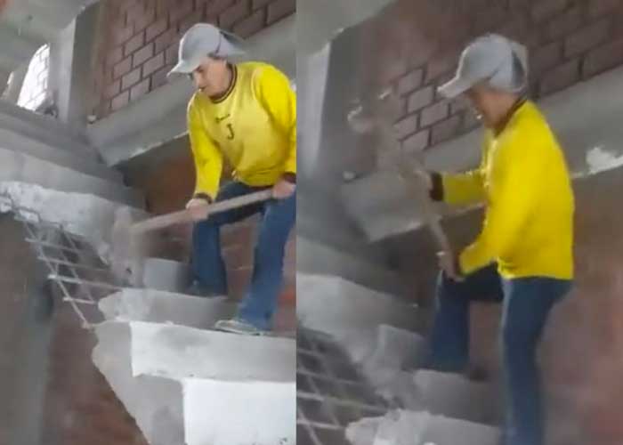 ¡Se enojó! Albañil destruye escaleras recién construidas porque no le pagaron