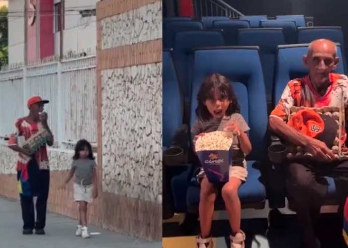 Abuelito y nieta van al cine por primera vez 