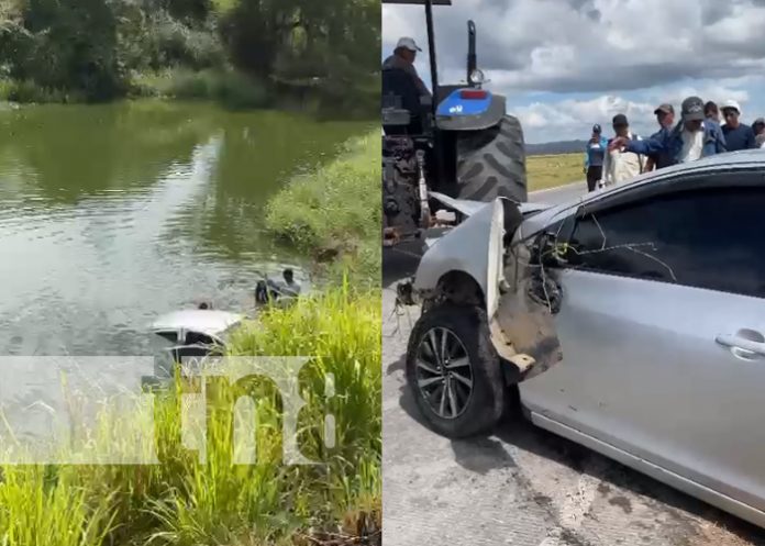 Al fondo de un río terminó un carro y sus ocupantes en Malacatoya (Video)