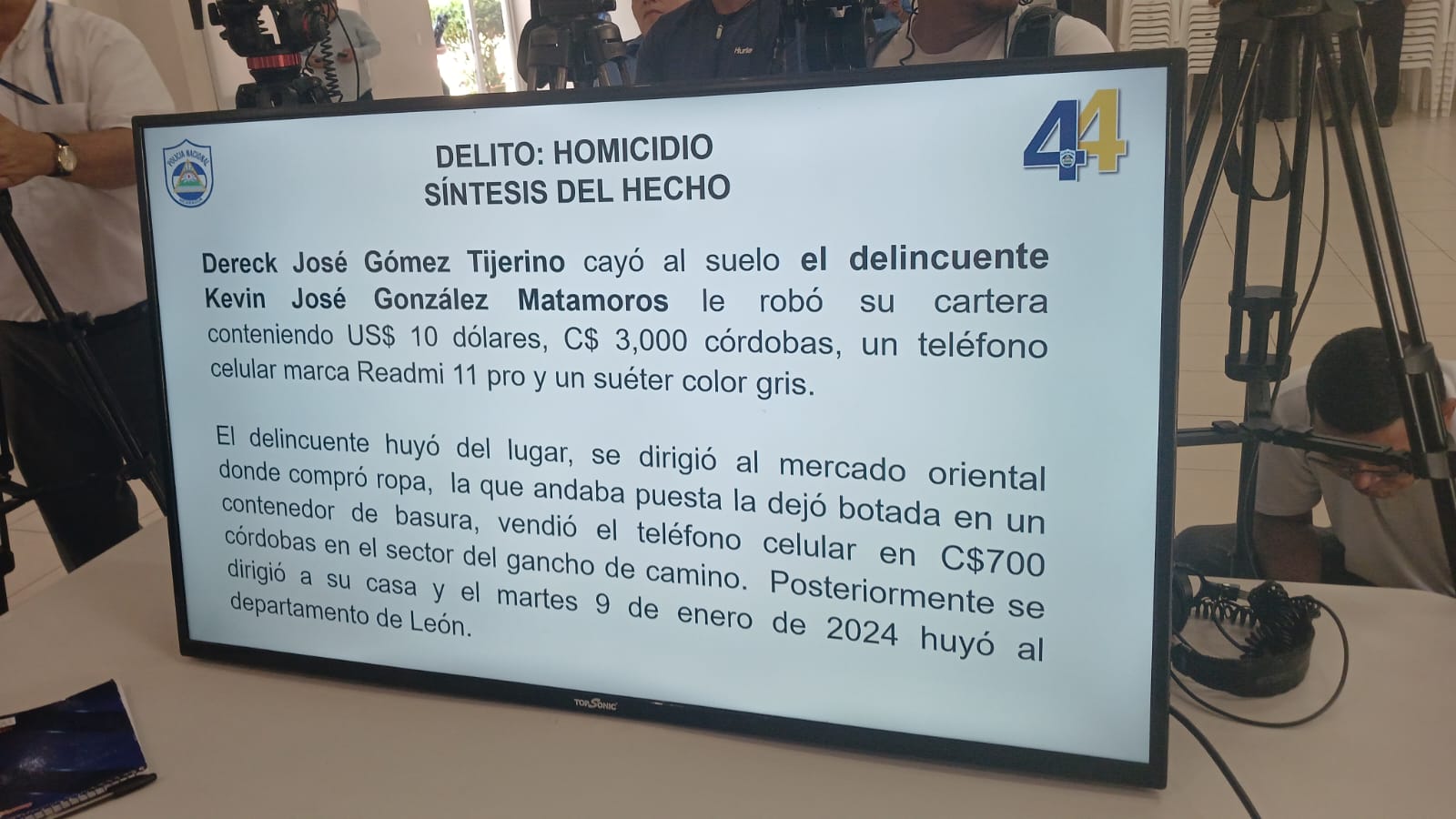 Policía Nacional presenta al hombre que privó de la vida al joven Dereck Gómez Tijerino