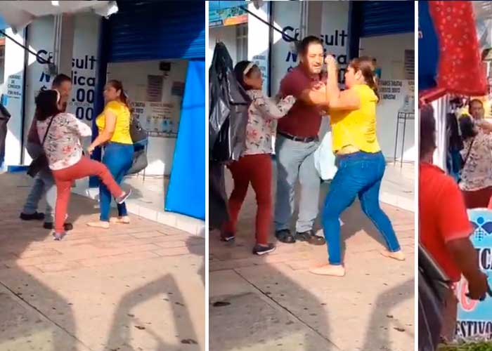 En plena calle mujeres se pelean por un marido
