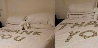 Turistas agradecen a empleada de hotel con dólares en la cama