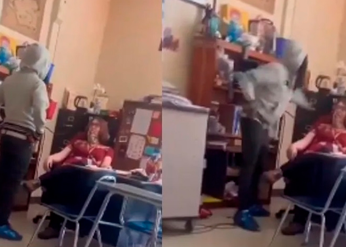 Alumno golpea con tremenda brutalidad a su maestra